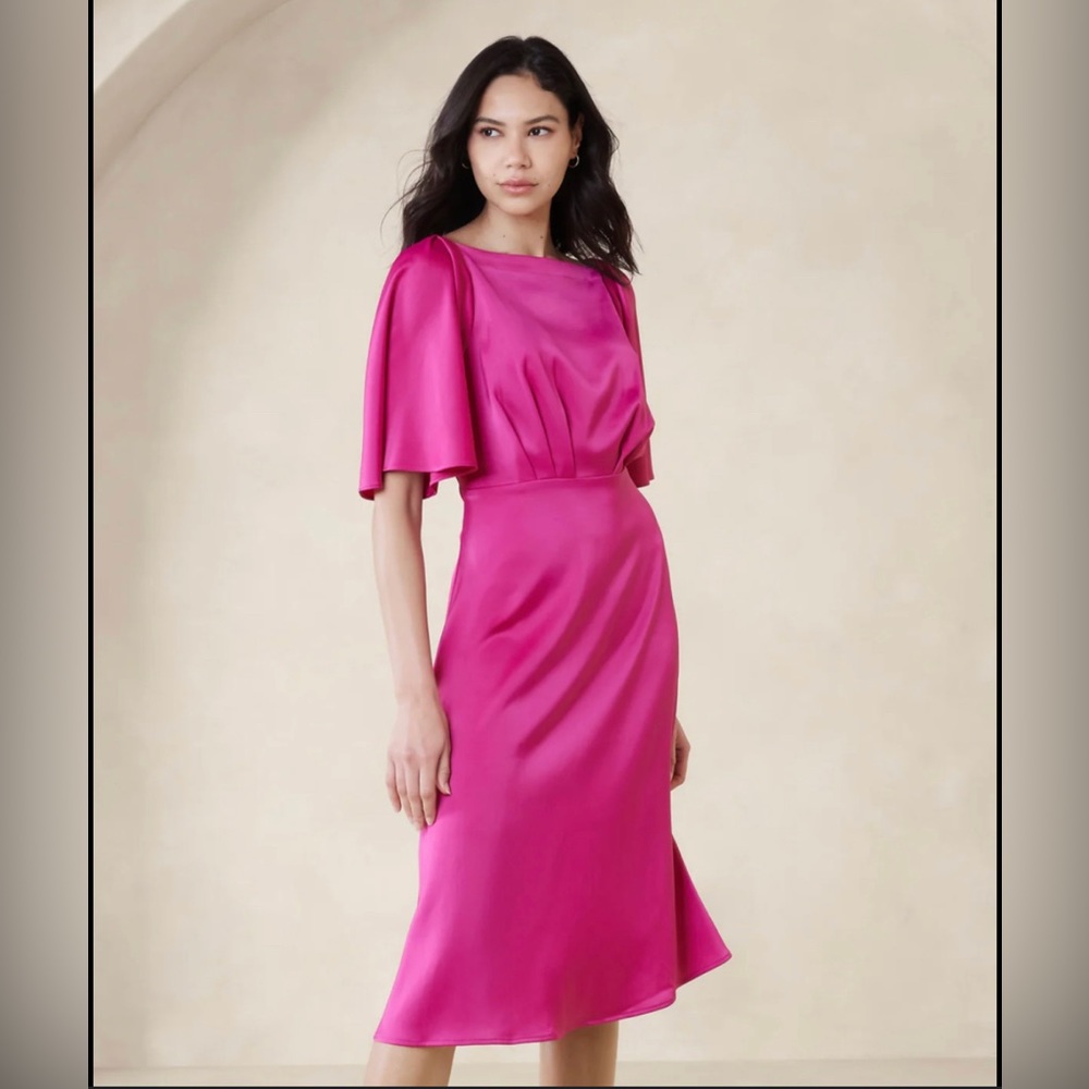NWT Banana Republic Factory PINK FLUTTER-SLEEVE KNEE-LENGTH DRESS Size 0